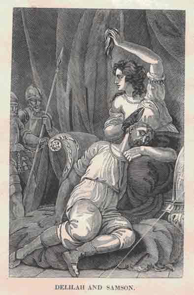 Delilah and Samson, Steel Engraving by Alexander Anderson, from The Cottage Bible (Tiffany & Burnham, 1848). Photo: Katherine Low