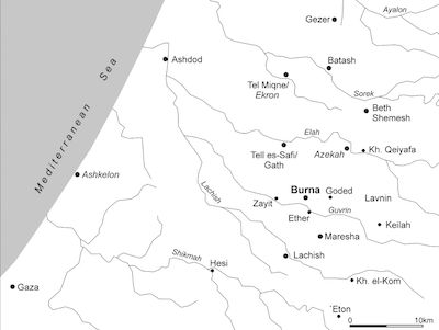 Fig. 1 – Map showing the location of Tel Burna and surrounding Sites