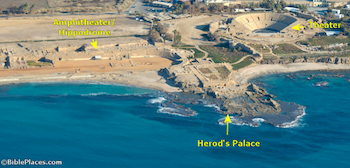Caesarea palace and theater aerial from the west