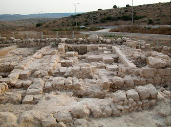 Excavation of Modiin synagogue, C1 CE.  Photo from Bibleplaces.com