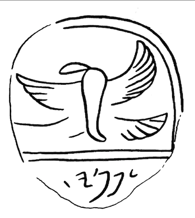 Fig. 1. Impressed stamp handle (lṣpnyhw), Lachish, c. 8th/7th cent. B.C.E. After Othmar Keel's Jahwe-Visionen, Abb. 92, p. 109.