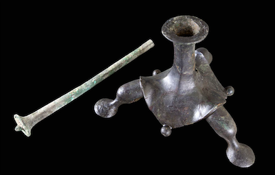 A bronze candlestick found at the Byzantine house after conservation treatment (conservation: A. Iermolin, photo: M. Eisenberg).